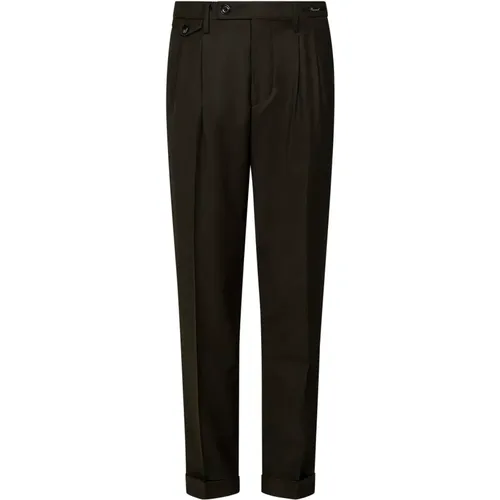 Suit Trousers, male, , Size: W32 Khaki Wool Trousers with Double Pleats - Michael Coal - Modalova