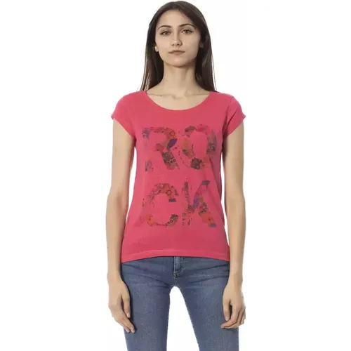 Rosa Baumwoll T-Shirt mit Kurzen Ärmeln und Frontdruck - Trussardi - Modalova