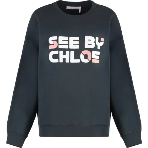 Samt Crew-Neck Sweatshirt , Damen, Größe: M - See by Chloé - Modalova