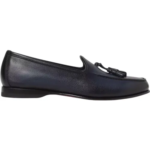 Blaue Leder Slip-On Loafers Santoni - Santoni - Modalova