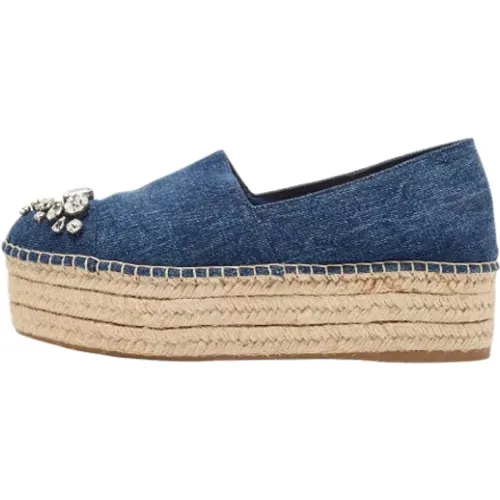 Pre-owned Flats, female, , Size: 9 1/2 US Pre-owned Denim espadrilles - Miu Miu Pre-owned - Modalova