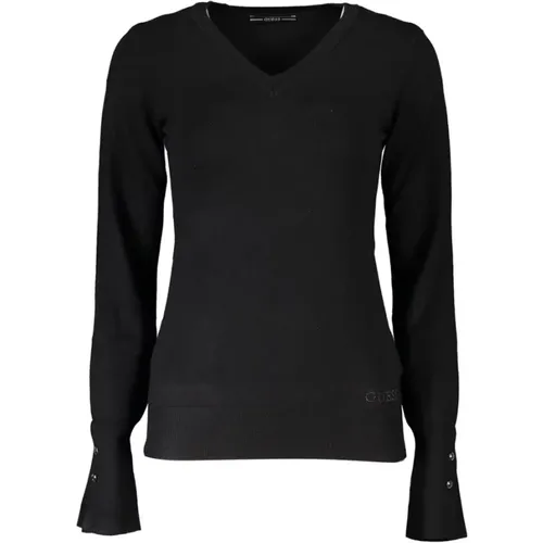 Bestickter V-Ausschnitt Pullover , Damen, Größe: S - Guess - Modalova