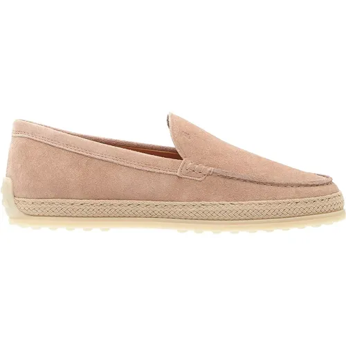 Rosa Wildleder Hausschuh mit Raffia Detail , Damen, Größe: 40 EU - TOD'S - Modalova