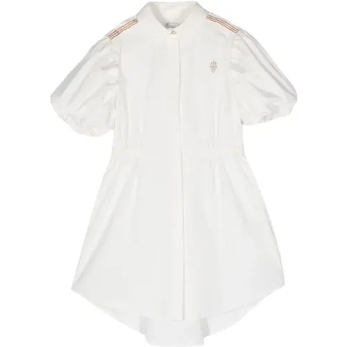 Weiße Milano Kleid mit Ballonärmeln und gestreiftem Schulterdetail - Eleventy - Modalova