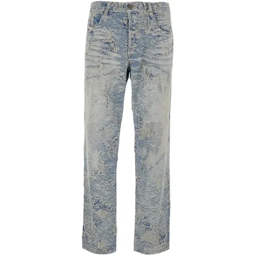 Straight Jeans, male, , Size: W30 Denim Jacquard Destroy Fit - Diesel - Modalova