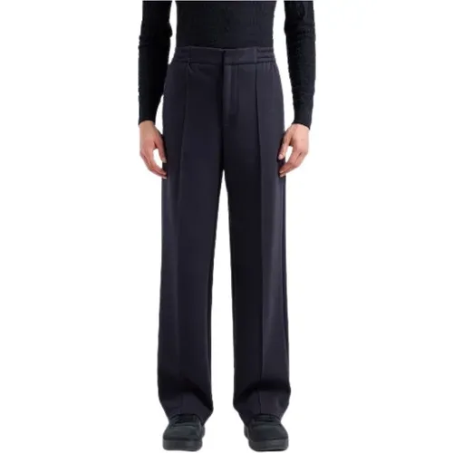 Wide Trousers, male, , Size: M Navy Trousers Hook Zip Closure - Emporio Armani - Modalova