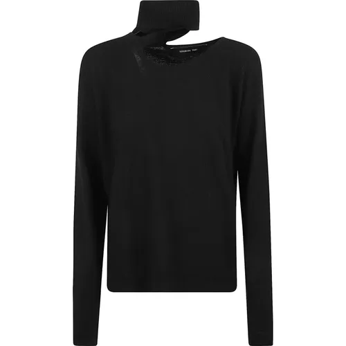 Knitted Sweatshirt with Detachable Turtleneck , female, Sizes: XS, 2XS, S - Federica Tosi - Modalova