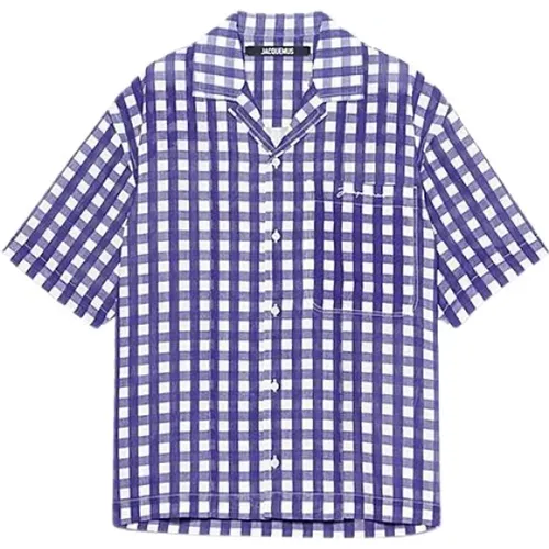 Blau-weiß kariertes Hemd mit Vordertasche , Herren, Größe: L - Jacquemus - Modalova