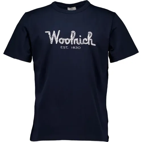 T-Shirts,Bestickte Logo T-Shirts Hellgrau - Woolrich - Modalova
