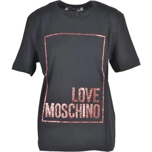 T-Shirts, female, , Size: S Cotton T-shirt with Stylish Design - Love Moschino - Modalova