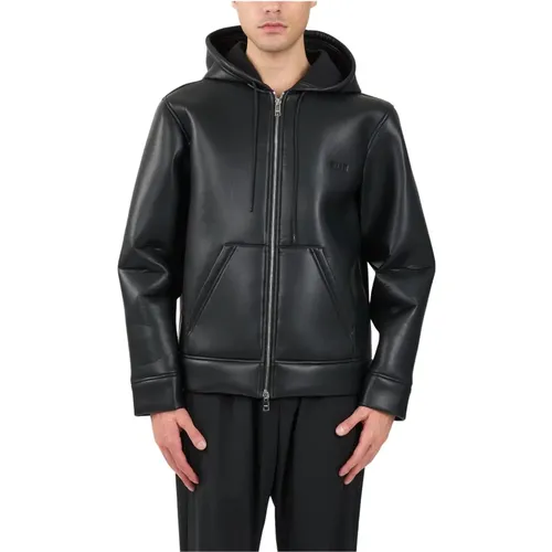 Zip-throughs, male, , Size: XL Faux Leather Hooded Jacket - Msgm - Modalova