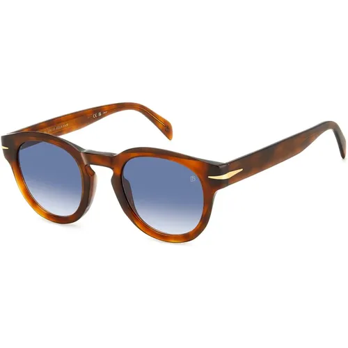 Flat Sunglasses in Havana/Blue Shaded , male, Sizes: 49 MM - Eyewear by David Beckham - Modalova