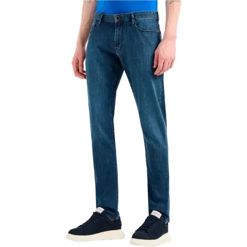 Slim Fit Blaue Jeans , Herren, Größe: W40 - Armani - Modalova