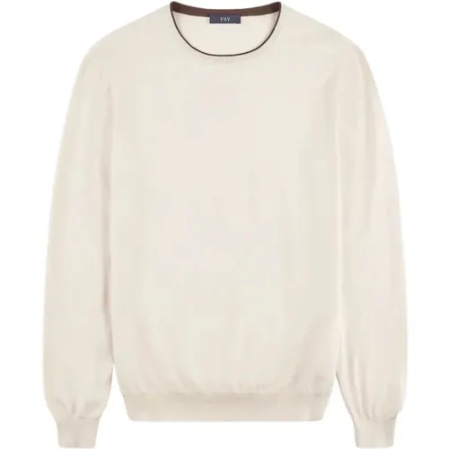 Round-neck Knitwear, male, , Size: 2XL Round Neck Profile T-shirt Caffe - Fay - Modalova