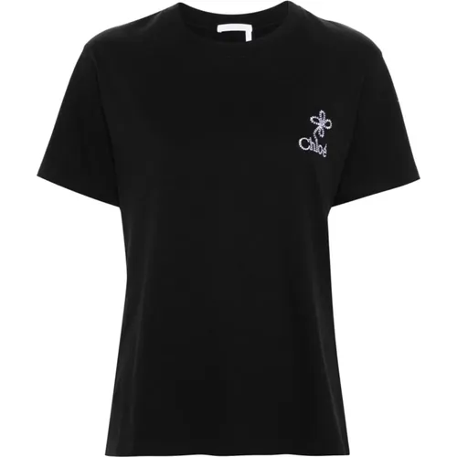 Embroidered Logo T-shirts and Polos , female, Sizes: M - Chloé - Modalova