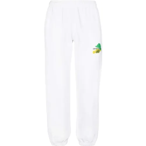 Off , Sweatpants, male, , Size: L Cotton Logo Sweatpants with Elastic Waistband - Off White - Modalova