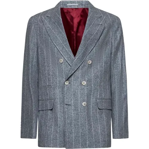 Blazers, male, , Size: L Cashmere Grey Jacket Monopetto - BRUNELLO CUCINELLI - Modalova