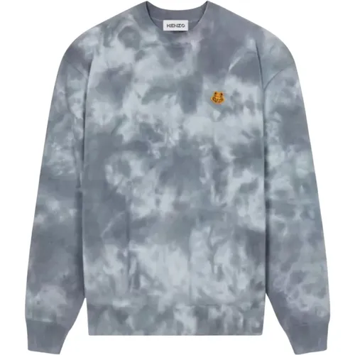 Blaues Tie-Dye-Sweatshirt mit Tigerlogo , Herren, Größe: L - Kenzo - Modalova