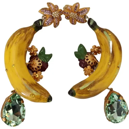 Goldene Kristall Bananen Clip-on Hängende Ohrringe - Dolce & Gabbana - Modalova