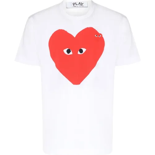 Weißes T-Shirt mit Herzdruck , Herren, Größe: L - Comme des Garçons Play - Modalova