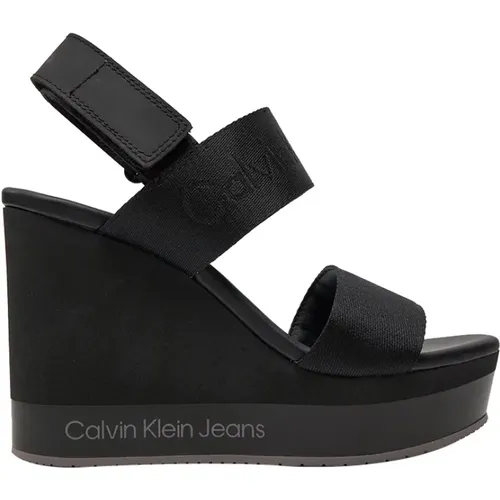 Schwarze Sandalen mit Überkreuzten Riemen und Keilabsatz , Damen, Größe: 41 EU - Calvin Klein - Modalova