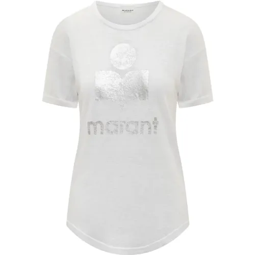 Weißes T-Shirt mit Kurzen Ärmeln und Silberlogo , Damen, Größe: L - Isabel Marant Étoile - Modalova