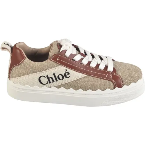 Weiße-Braune Leinenschuhe , Damen, Größe: 40 EU - Chloé - Modalova