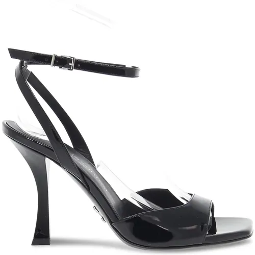 Schwarze Lack Sandale mit Doppelriemen , Damen, Größe: 39 EU - Sergio Levantesi - Modalova