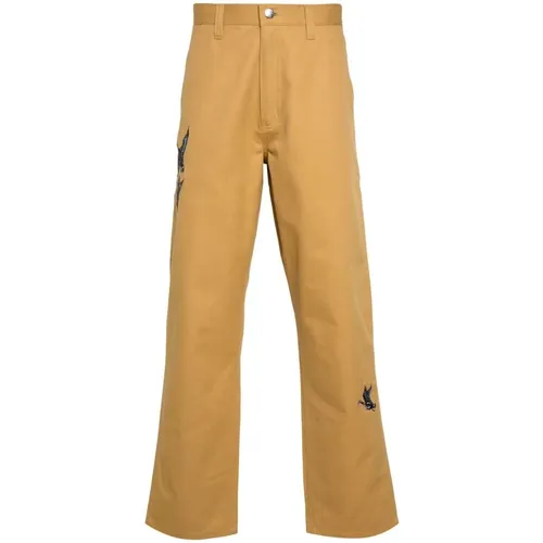 Straight Trousers, male, , Size: M Citron Cotton Twill Embroidered Pants - Carhartt WIP - Modalova