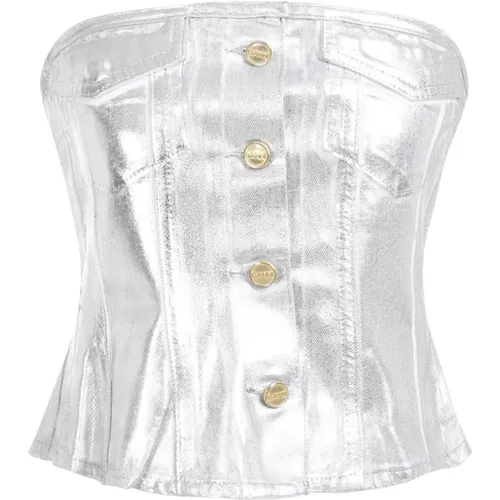 Silber Folie Denim Corsage Top , Damen, Größe: L - Ganni - Modalova