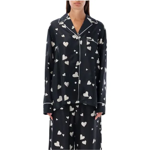 Schwarzes Seidenpyjama-Hemd mit Herzmuster , Damen, Größe: M - Marni - Modalova