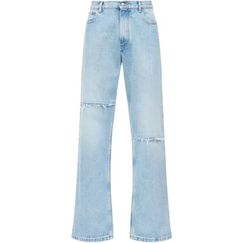 Straight Jeans, male, , Size: W33 Clear Distressed Denim Jeans - MM6 Maison Margiela - Modalova