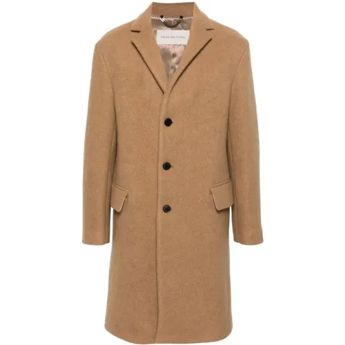 Single-Breasted Coats, male, , Size: S Beige Wool Coat with Brushed Effect - Dries Van Noten - Modalova