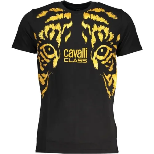 Schwarzes T-Shirt mit Drucklogo , Herren, Größe: L - Cavalli Class - Modalova