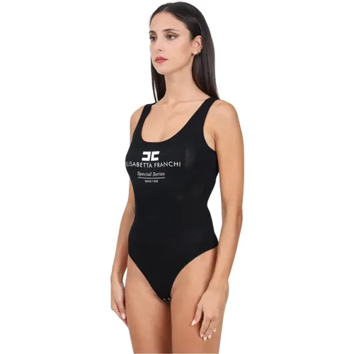 Schwarzer Netz Sweetheart Hals Body , Damen, Größe: XL - Elisabetta Franchi - Modalova