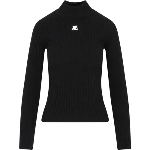 Schwarzer Gerippter Rollkragenpullover , Damen, Größe: S - Courrèges - Modalova