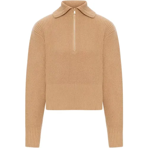 Turtlenecks, female, , Size: M Ribbed Knit Half Zip Sweater - Max Mara - Modalova