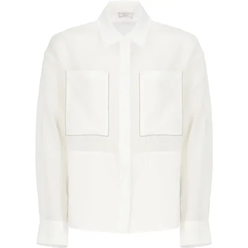 Ivory Baumwollmischung Shirt mit Kragen , Damen, Größe: M - PESERICO - Modalova