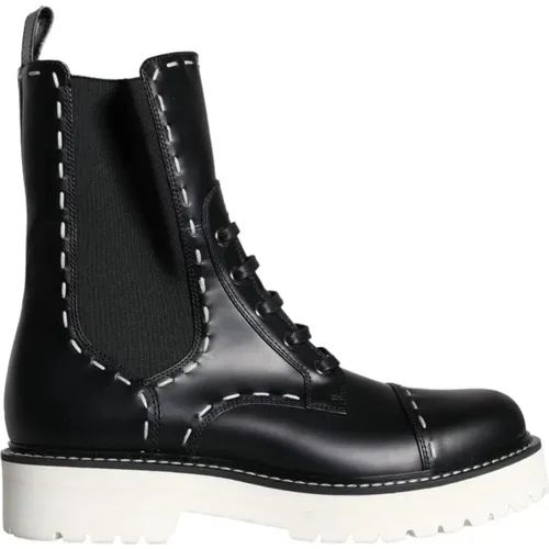 Leather Combat Mid Calf Boots , female, Sizes: 3 UK - Dolce & Gabbana - Modalova