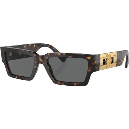 Rechteckige Sonnenbrille Dunkelgrau Havanna Rahmen , unisex, Größe: 54 MM - Versace - Modalova