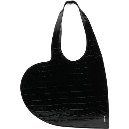 Schwarze Croco Mini Heart Tote Tasche , Damen, Größe: ONE Size - Coperni - Modalova
