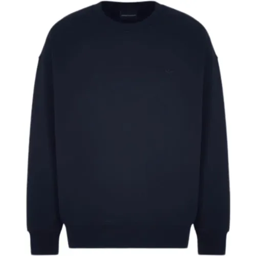 Navy Sweatshirt mit Macro Logo Stickerei - Emporio Armani - Modalova