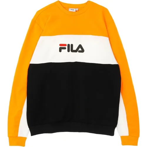 Sweatshirts, male, , Size: XS Mens Lightweight Crewneck Sweatshirt Black/Orange/White - Fila - Modalova