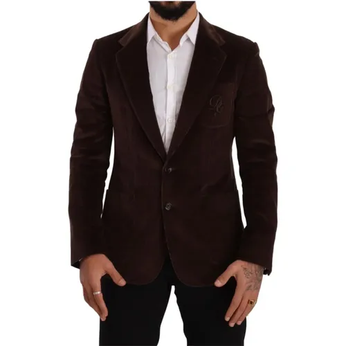 Blazers, male, , Size: L Corduroy Slim Fit Blazer - Dolce & Gabbana - Modalova