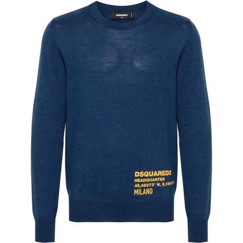 Blauer Wollstrickpullover , Herren, Größe: M - Dsquared2 - Modalova