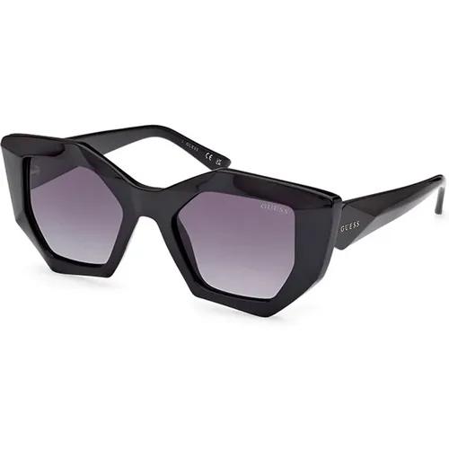 Stylische Sonnenbrille Schwarz Glänzend Grau Verlauf , Damen, Größe: 50 MM - Guess - Modalova