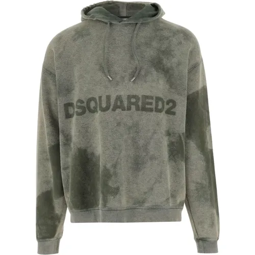 Grüner Baumwollhoodie mit Kordelzug , Herren, Größe: L - Dsquared2 - Modalova