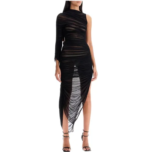 One-shoulder mesh dress with slit , female, Sizes: S - Mugler - Modalova