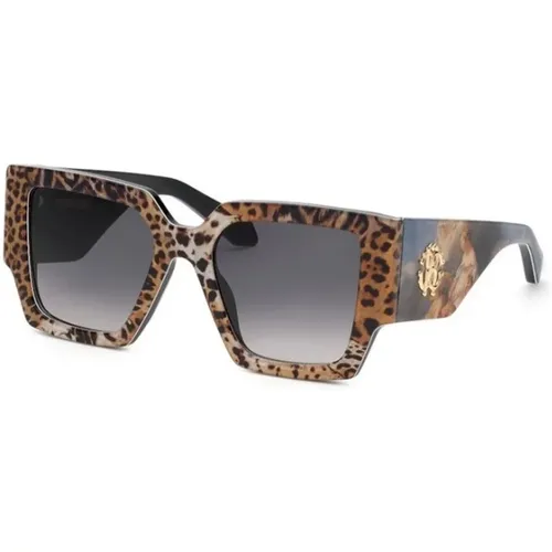 Leopard Black Smoke Gradient Sonnenbrille , unisex, Größe: 54 MM - Roberto Cavalli - Modalova