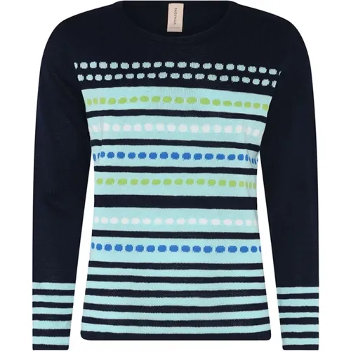 Gestreiftes gepunktetes Pullover-Bluse Blau/Mint , Damen, Größe: M - Skovhuus - Modalova